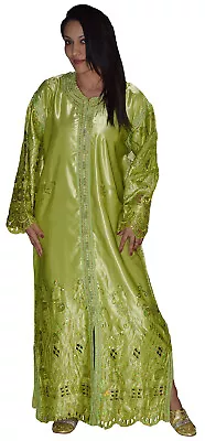 Moroccan Wedding Abaya Takchita Gown Caftan Kaftan Handmade Embroidered Green • $39.99