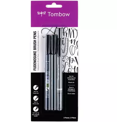 New Tombow Fudenosuke Calligraphy Brush Tip Pens Black Set • $16.99