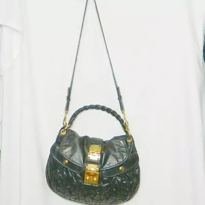 Miu Miu $1700 Coffer Black Leather Shoulder Bag USED • $424.95