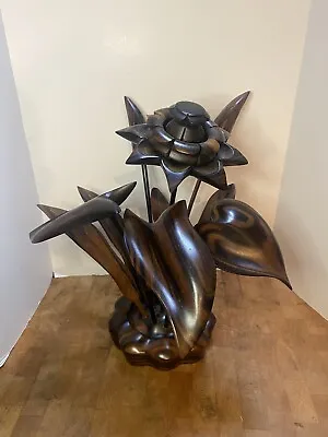 Vintage Mid-Century Monkey Pod Wood Flower Leaf Art Sculpture Arrangement  • $58