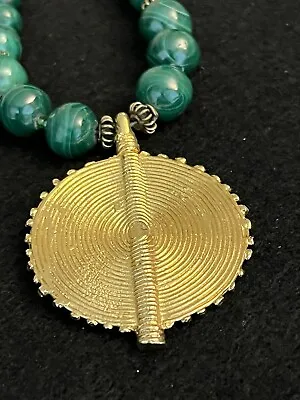 Vintage Gold Plated Medallion  Malachite Colored Beaded Neckace • $30