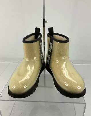 UGG Classic Clear Mini Plastic & Beige Faux Shearling Wool-Lined Rain Boots 8 • $35