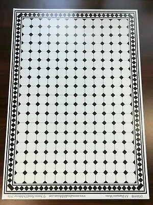 Dollhouse Miniature Tile Floor White With Black Diamonds 1:12 Scale Paper Sheet • $4.65