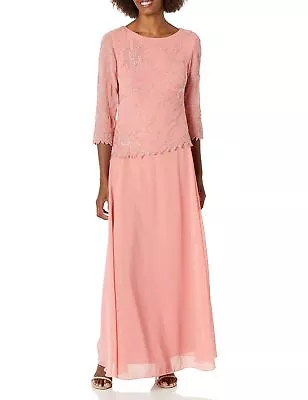J Kara Womens 3/4 Sleeve Beaded Dress Coral Multi 18 Pink • $121.59