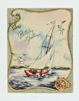 Vintage Greeting Card BIRTHDAY    SAIL BOAT  ON THE WATER    USED • $3.50