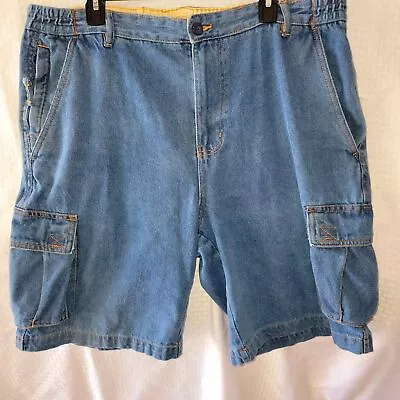 Mens Size 38 Shorts Denim Comfort Stretch Waist Band Blue Jean Cargo Pockets  • $13.99