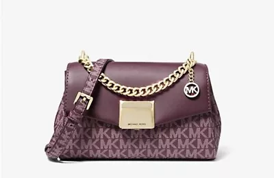 NWT Michael Kors Lita Small Two-Tone Logo And Leather Crossbody Bag BORDEAUX MUL • $109.99