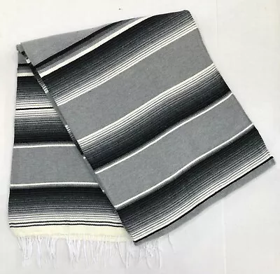 NEW Artisan Falsa Mexican Blanket Saltillo Serape Yoga Throw Made In Mexico GRAY • $28.79