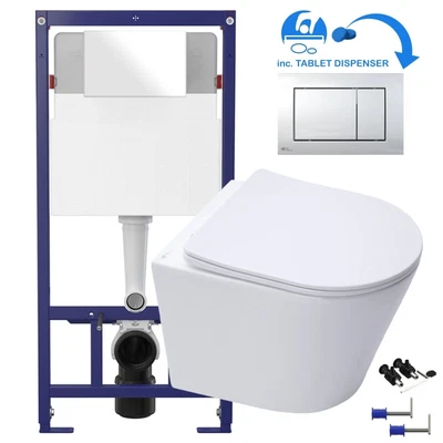 £154.95 • Buy Rimless ECO Wall Hung Toilet Pan, Seat & 1.12m Concealed WC Cistern Frame Unit