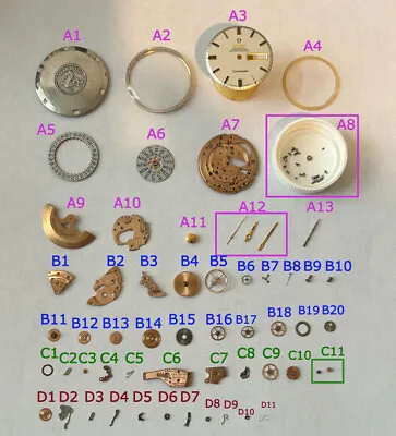 Omega 751 Parts Movement Balance Fork Wheels Springs Bridge Watch Dial 166.032 • $25