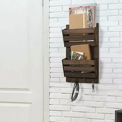 2-Slot Wall Mounted Mail Sorter Letter Bills Newspaper Magazine Organizer Hooks • $22.99