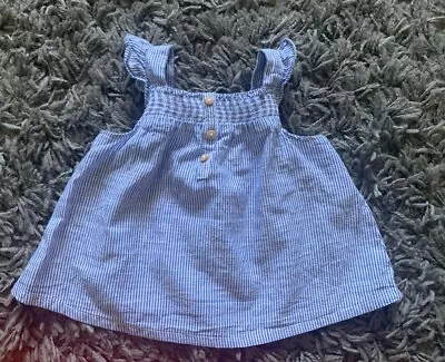 ZARA Baby Girls Cotton Blue White Striped Top 3-6 Months BNWOT • £4.99