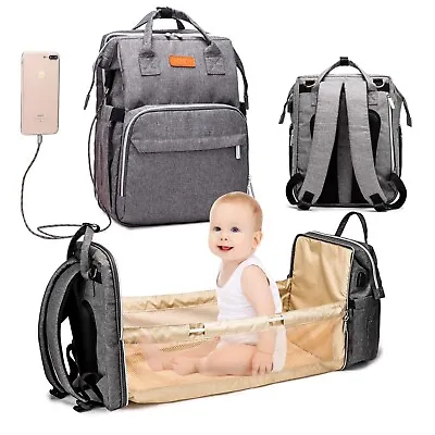 Foldable Diaper Bag 3 In 1 Baby Bed Portable Bassinet Crib Backpack Travel Sleep • $19.99