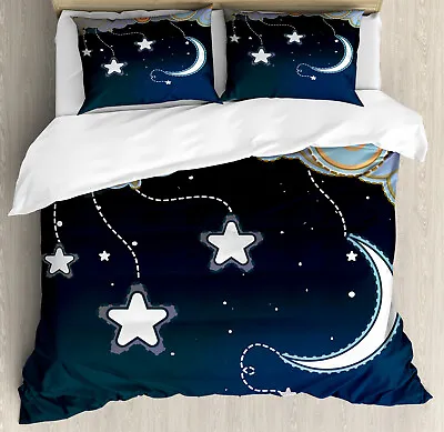 Kids Duvet Cover Set With Pillow Shams Clouds Stars And Moon Print • $69.99