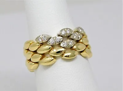 18 Kt Gold Flexible Mesh Navette Shape Diamond Half Band Ring Size 6.5 B2775 • $931
