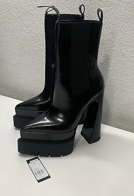 Versace Pointed Toe Platform Chelsea Boot: Size 38 In Black • $900