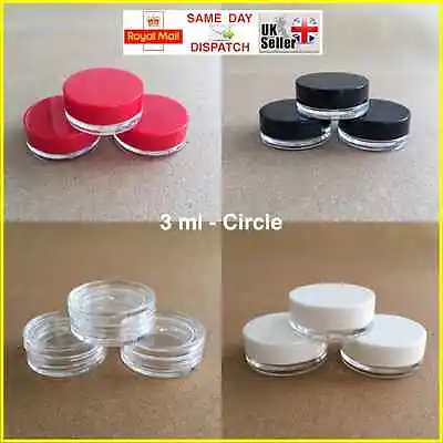 CIRCLE 3ml SCREW TOP JAR POT CONTAINER TRAVEL CRAFT CREAM NAILS SAMPLE DIY EMPTY • £3.45