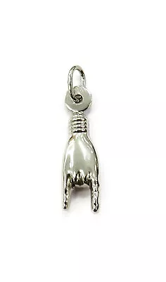 14K White Gold Italian Good Luck Mano Cornuto Hand Charm Pendant Necklace ~ 0.4 • $63.99