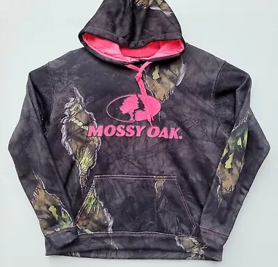 Mossy Oak Women's Large Hoodie Sweatshirt - Black/Pink Camo - Polyester Pullover • $19.99