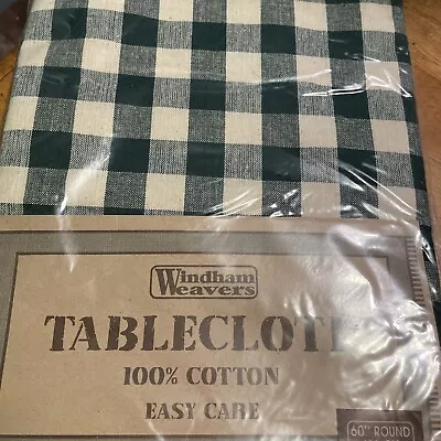 Windham Weavers 60” Round Farmhouse Green & White  Fabric Tablecloth New • $9.99