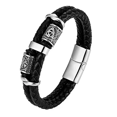 Norse Viking Celtic Knot Multilayer Leather Bracelet Magnetic Wristband For Men • $13.89