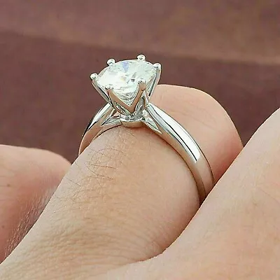 1Ct Round-Cut Lab Created Diamond Solitaire Engagement Ring14K White Gold Plated • $52.35
