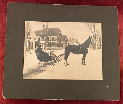 $14.99 • Buy Antique Photo 1909 Woman Horse Drawn Sleigh Snow Scene Starting For Alton IL NH