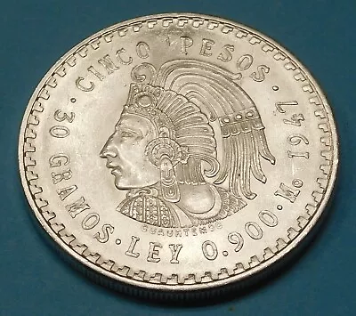 1947 Mexico 5 Peso - Silver - UNC • $37.95