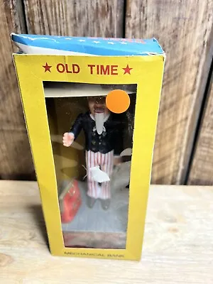 Old Time Uncle Sam Plastic Mechanical Coin Bank. Original Box • $11.99