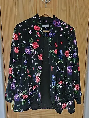 Sahara Velvet Jacket Size M. Black Flowers Red Blue. Excellent Condition • £18