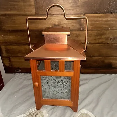 Copper Wooden Mission Style Hinged Door Glass Panels Candle Holder-Large 11.5” • $59.99