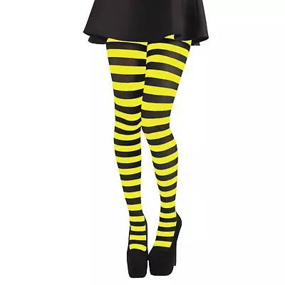 50 Denier Opaque Stripy Black & Yellow Fancy Dress Halloween Fashion Tights • £6.99