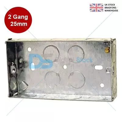 Double Metal Patress Back Box 25mm / 2 Gang Electrical Pattress Switch Socket • £5.95