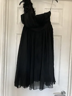 £0.99 • Buy Black One Shoulder Dress With Flowers Size L