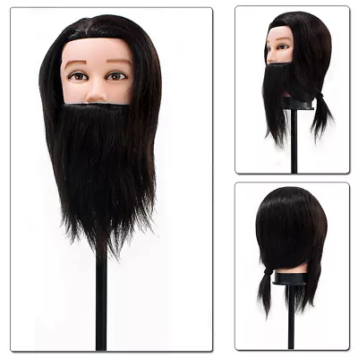 14'' 100% Real Hair Training Head Men Barber Hairdressing Styling Mannequin Doll • £25.99