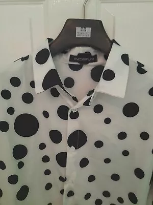 White Black Polkadot Shirt 60s Mod Size L Dalmatian • £5.99