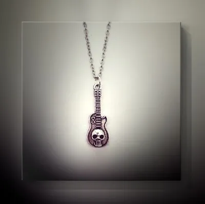 Gothic Skull Guitar Necklace Pendant Jewellery Silver Musical Music Unique Gift • £3.99