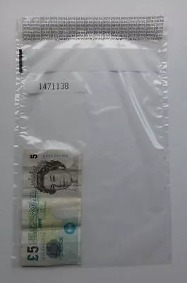  5 X Plastic Tamper Evident Note / Bank Bags / Cash / Money / Valuables LARGE • £1.85