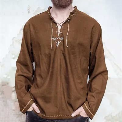 Men's T  Shirt Long Sleeve Casual Cotton Beach V Neck T Shirts • $33.70