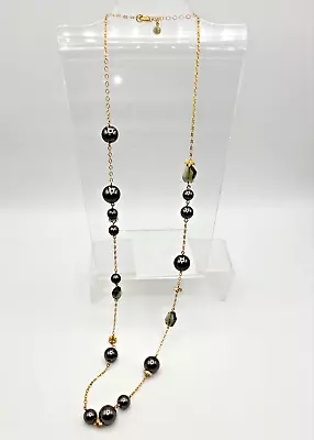 J. Crew Necklace 34  Rose Gold Chain Crystal Accents Grey Beads Asymmetrical  • $14.25