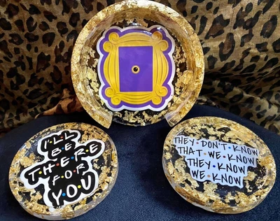 $13.80 • Buy Friends Handcrafted Resin 2 Piece Coaster Set With Holder