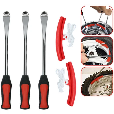 £24.99 • Buy 14.5  Motorcycle Bike 3 Leverage Tire Spoon Lever Iron Tool +3 Rim Protector Red