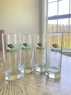 Mojito Glasses 6   Tall Clear With Green  Mojito  & Mint Leaf Set Of 4 • $24.95