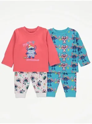 Disney Stitch Babies Pyjamas 2 Pack Baby Girls Christmas Pyjamas Kids Pjs Gift • £9.95