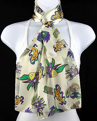 Mardi Gras Mask Womens Scarf New Orleans Masquerade Party Gift White Scarves  • $14.90