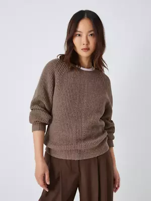 John Lewis Plain Ribbed Merino Wool Blend Jumper Brown Size 10 • £19.95