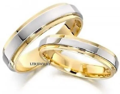 950 Platinum & 18k Yellow Gold His & Hers Matching Wedding Bands Rings Set • $1750.11