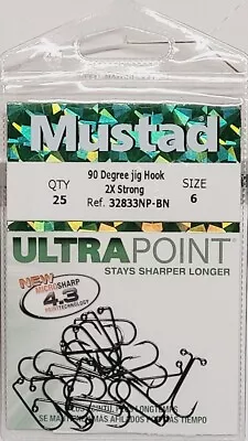 Mustad Jig Hooks 32833NP-BN-6-25 Pc Aberdeen 2X Strong Black Nickel 90° Jig Hook • $2.99