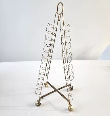 VTG Christmas Tree Card Holder Photo Display Stand Wire 16  Gold Metal 1970s  • $21.87