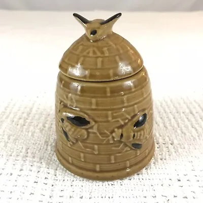 Bee Hive Honey Pot With Lid Bumble Bee Accents Vintage Golden Glazed Ceramic  • $35.30